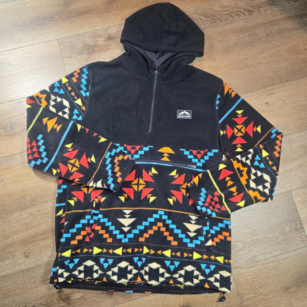 Massive Outdoor Fleece Hoodie Mens M Black Aztec Tribal Pullover Southwestern